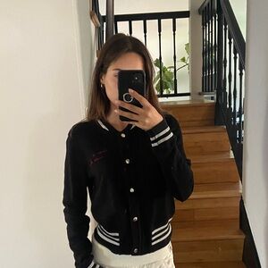 n:PHILANTHROPY Black Varsity Jacket with White Trim